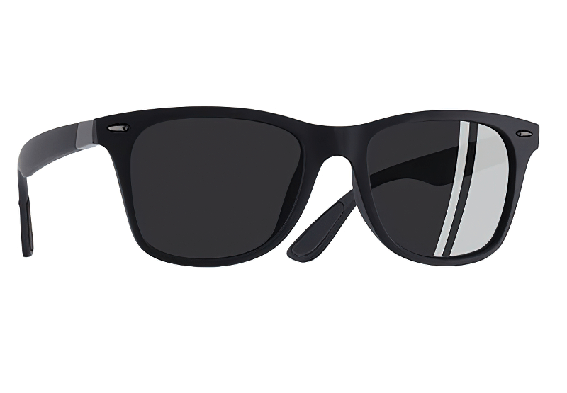 Square style ultralight polarized sunglasses with black frame, UV400 protection, and mirrored lenses, suitable for men and women.